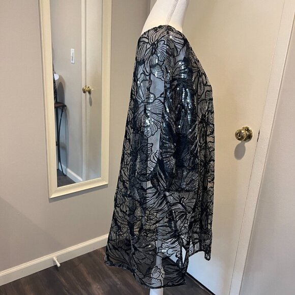 NWT Anne Klein Black Oversized Sheer Cardigan with Sequins, Size S/M - Picture 7 of 16